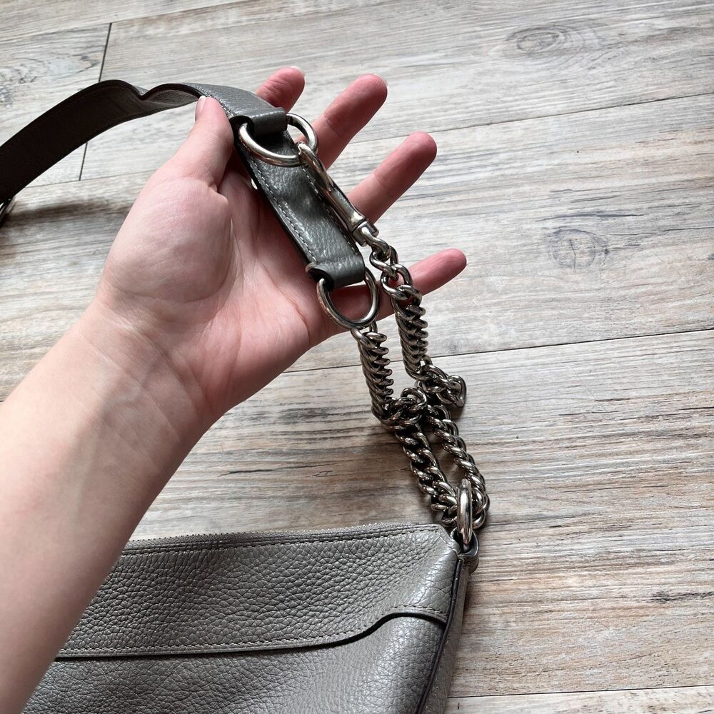 Coach Paxton Duffle Crossbody Grey Pebbled Leather Shoulder Bag Silver Chain - Picture 4 of 14
